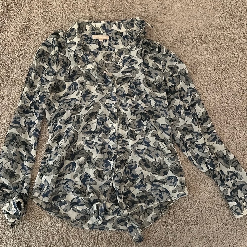 Floral Button Blouse with Tie Bottom